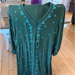 Natural Life Green with blue embroidery maxi dress - XL - New with tag